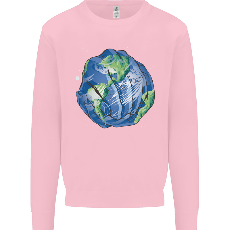 Earth Hands Climate Change Environment Kids Sweatshirt Jumper Light Pink