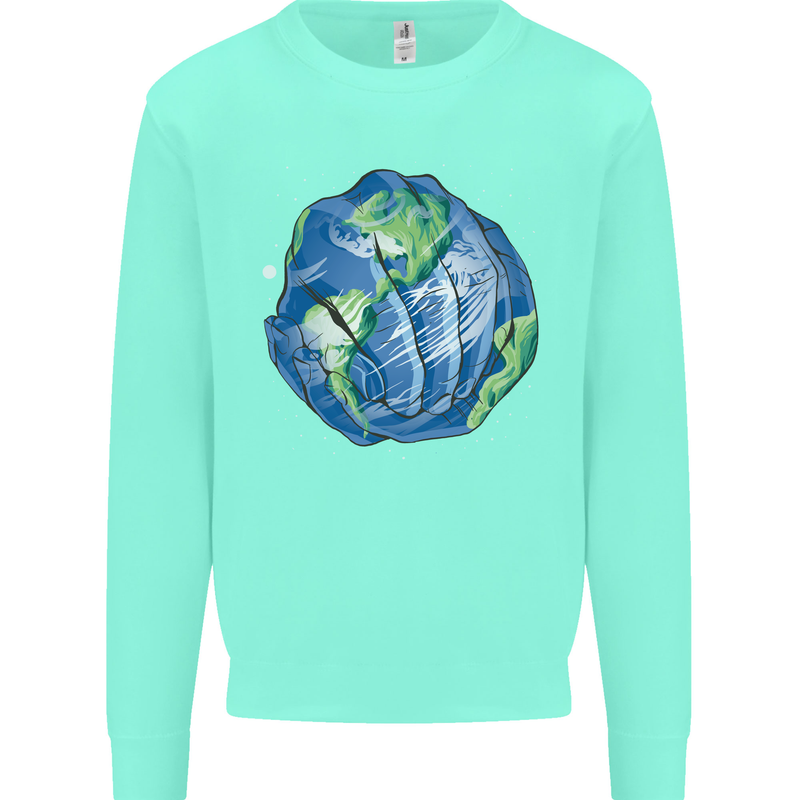 Earth Hands Climate Change Environment Kids Sweatshirt Jumper Peppermint