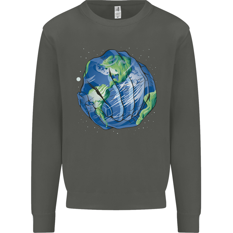 Earth Hands Climate Change Environment Kids Sweatshirt Jumper Storm Grey
