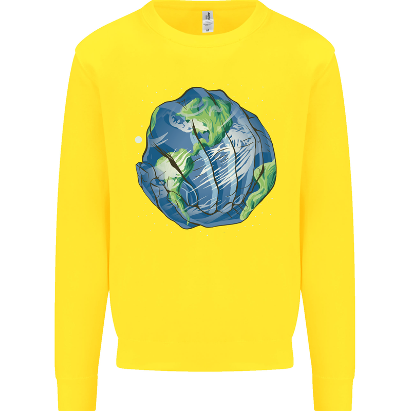 Earth Hands Climate Change Environment Kids Sweatshirt Jumper Yellow