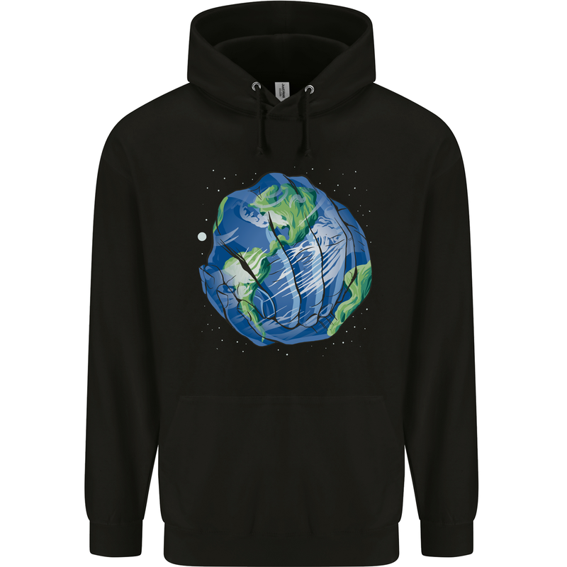 Earth Hands Climate Change Environment Mens 80% Cotton Hoodie Black