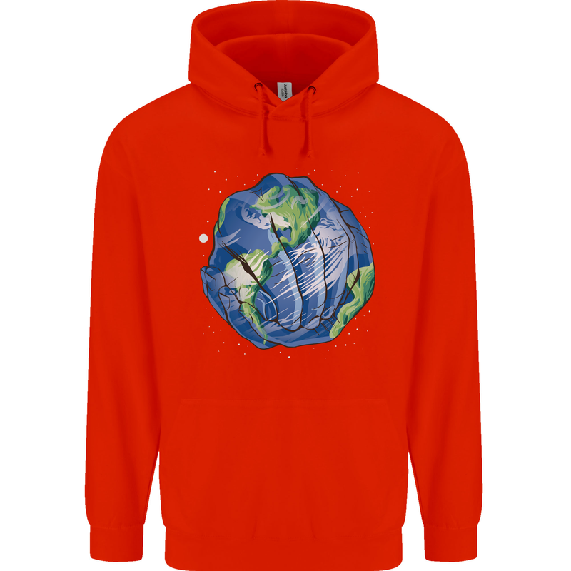 Earth Hands Climate Change Environment Mens 80% Cotton Hoodie Bright Red