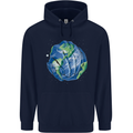 Earth Hands Climate Change Environment Mens 80% Cotton Hoodie Navy Blue