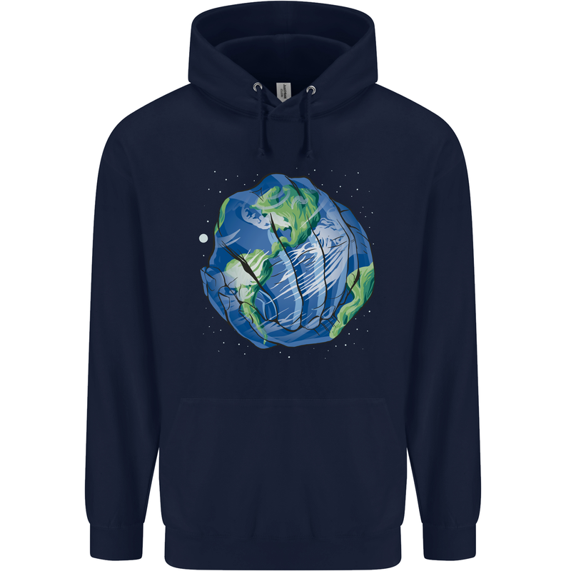 Earth Hands Climate Change Environment Mens 80% Cotton Hoodie Navy Blue