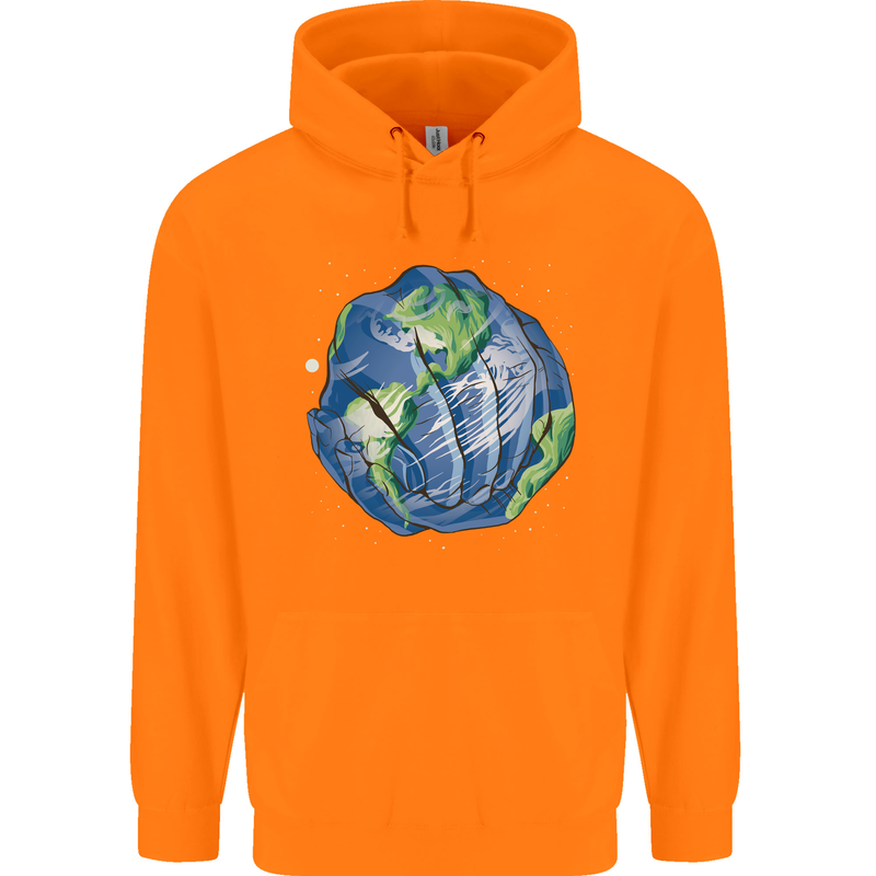 Earth Hands Climate Change Environment Mens 80% Cotton Hoodie Orange