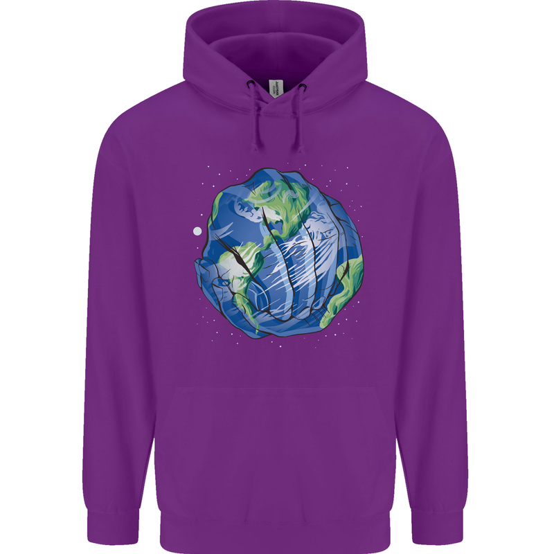 Earth Hands Climate Change Environment Mens 80% Cotton Hoodie Purple