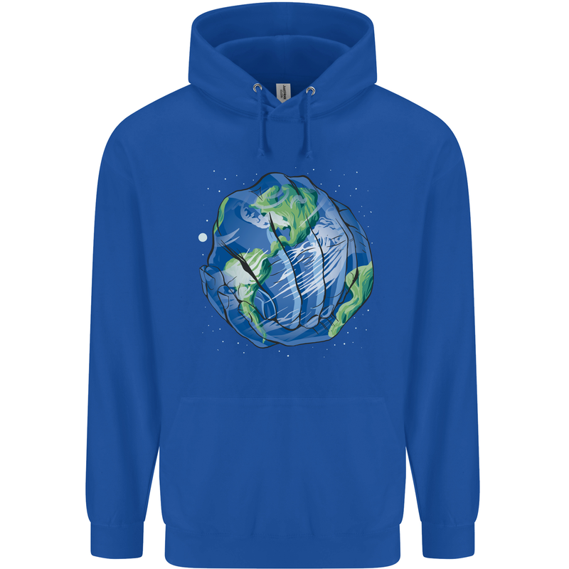 Earth Hands Climate Change Environment Mens 80% Cotton Hoodie Royal Blue