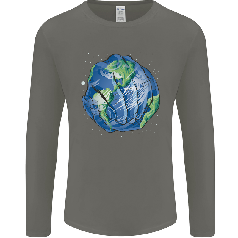 Earth Hands Climate Change Environment Mens Long Sleeve T-Shirt Charcoal