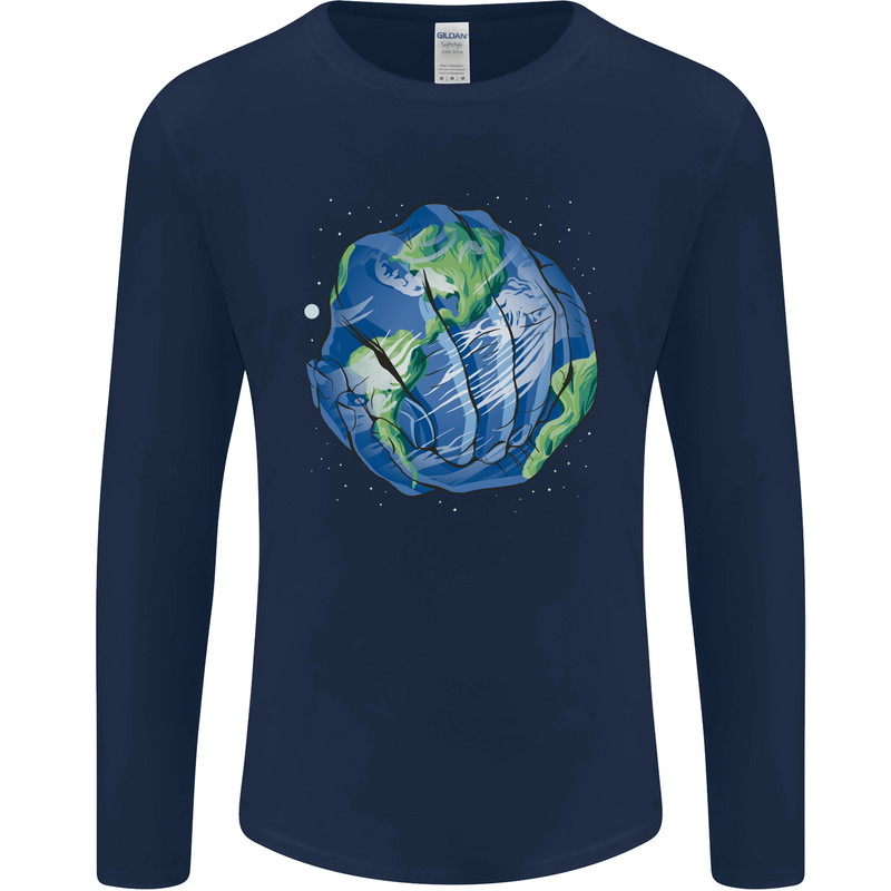 Earth Hands Climate Change Environment Mens Long Sleeve T-Shirt Navy Blue