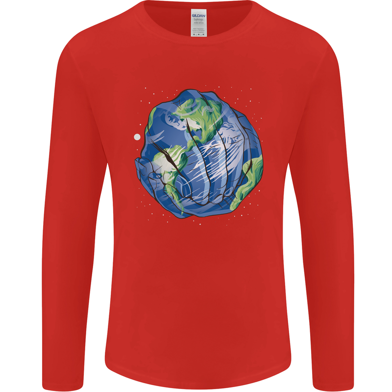 Earth Hands Climate Change Environment Mens Long Sleeve T-Shirt Red