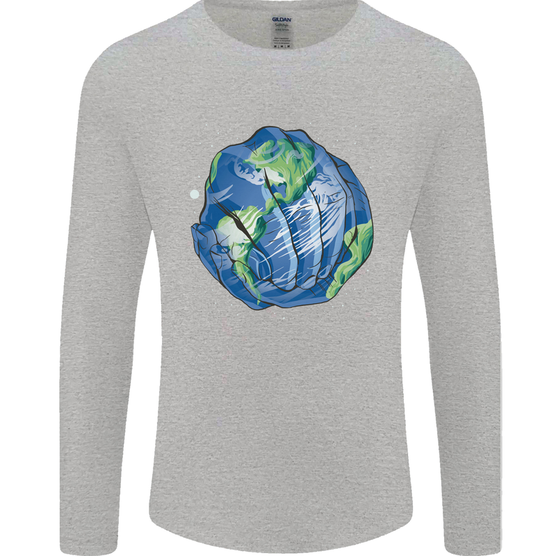 Earth Hands Climate Change Environment Mens Long Sleeve T-Shirt Sports Grey