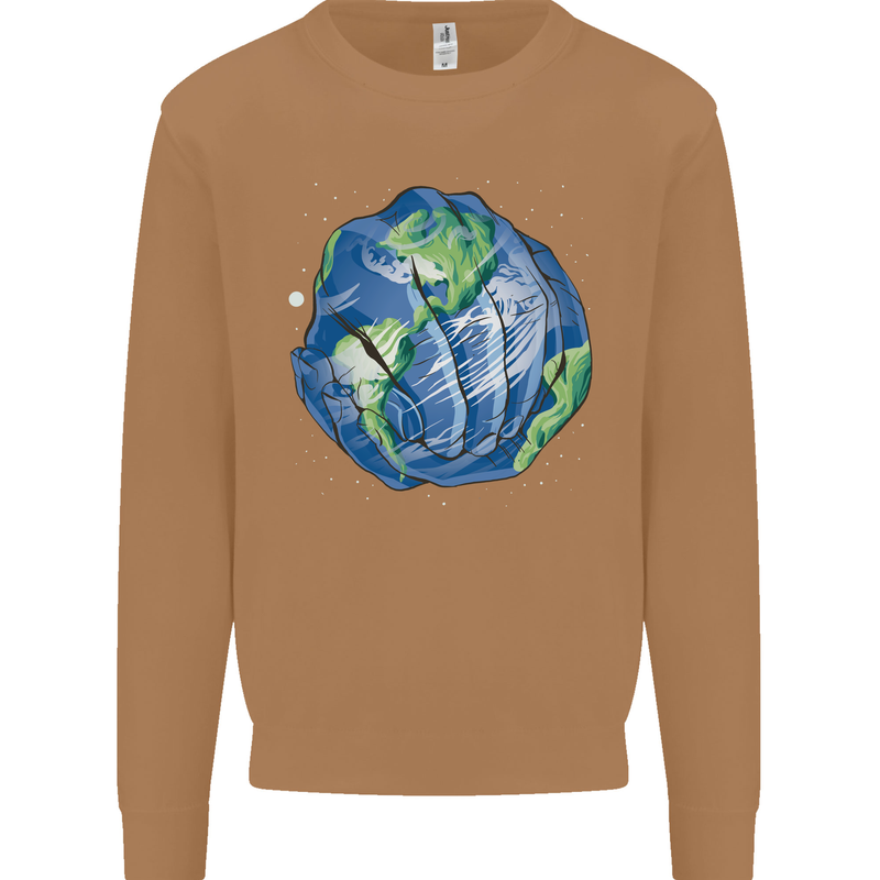Earth Hands Climate Change Environment Mens Sweatshirt Jumper Caramel Latte