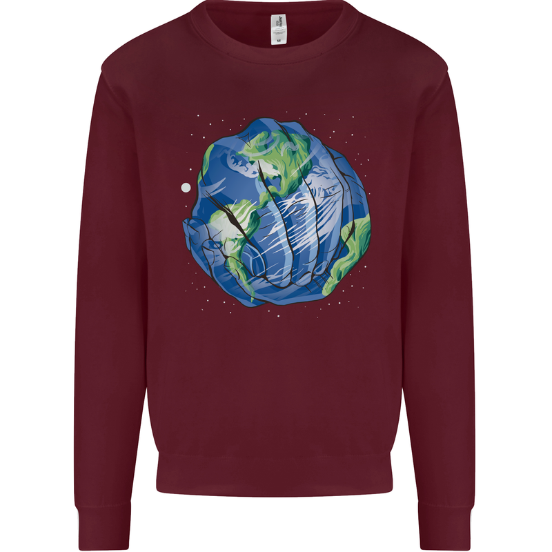 Earth Hands Climate Change Environment Mens Sweatshirt Jumper Maroon