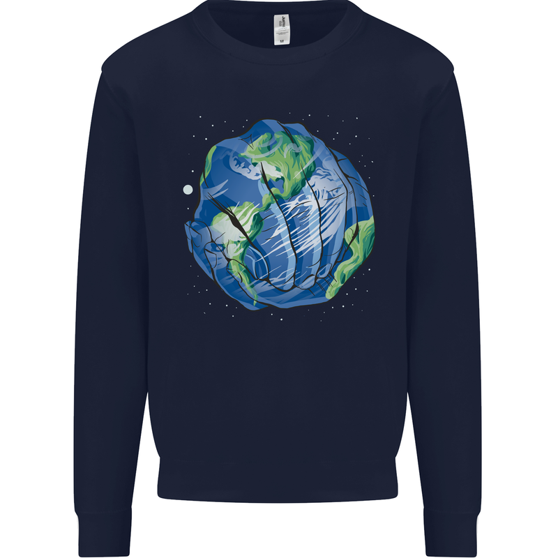Earth Hands Climate Change Environment Mens Sweatshirt Jumper Navy Blue