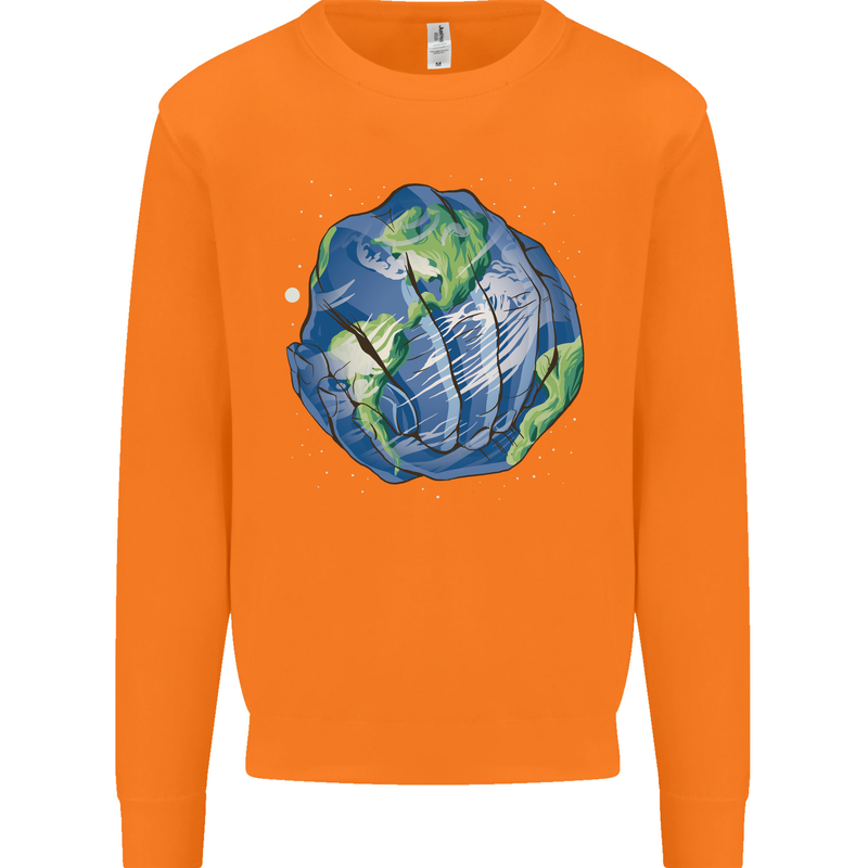 Earth Hands Climate Change Environment Mens Sweatshirt Jumper Orange