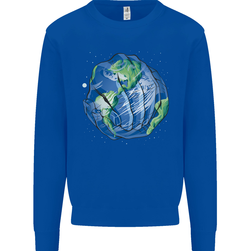 Earth Hands Climate Change Environment Mens Sweatshirt Jumper Royal Blue