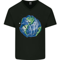 Earth Hands Climate Change Environment Mens V-Neck Cotton T-Shirt Black