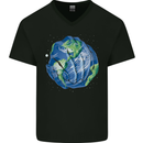 Earth Hands Climate Change Environment Mens V-Neck Cotton T-Shirt Black
