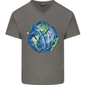 Earth Hands Climate Change Environment Mens V-Neck Cotton T-Shirt Charcoal