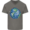 Earth Hands Climate Change Environment Mens V-Neck Cotton T-Shirt Charcoal