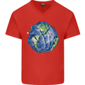 Earth Hands Climate Change Environment Mens V-Neck Cotton T-Shirt Red