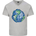 Earth Hands Climate Change Environment Mens V-Neck Cotton T-Shirt Sports Grey