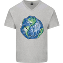 Earth Hands Climate Change Environment Mens V-Neck Cotton T-Shirt Sports Grey