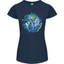 Earth Hands Climate Change Environment Womens Petite Cut T-Shirt Navy Blue