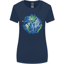 Earth Hands Climate Change Environment Womens Wider Cut T-Shirt Navy Blue