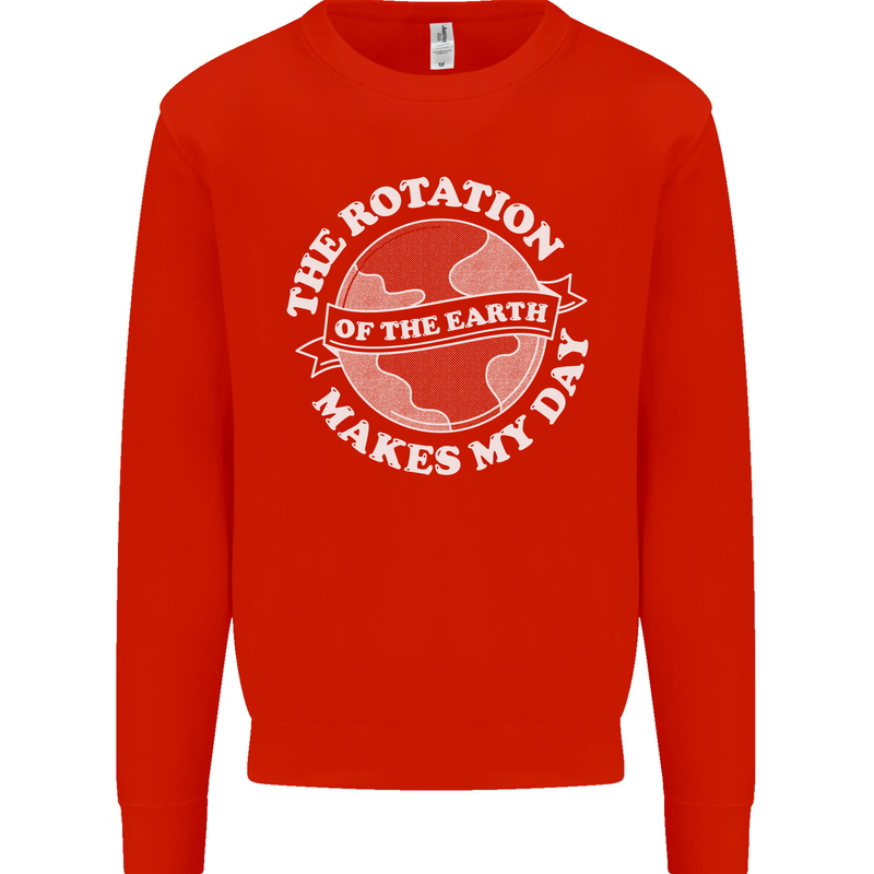 Earth Rotation Astronomy Planets Kids Sweatshirt Jumper Bright Red