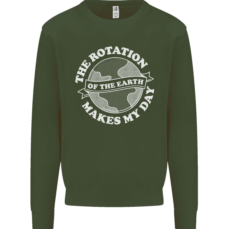 Earth Rotation Astronomy Planets Kids Sweatshirt Jumper Forest Green