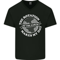 Earth Rotation Astronomy Planets Mens V-Neck Cotton T-Shirt Black
