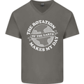 Earth Rotation Astronomy Planets Mens V-Neck Cotton T-Shirt Charcoal