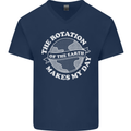 Earth Rotation Astronomy Planets Mens V-Neck Cotton T-Shirt Navy Blue