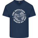 Earth Rotation Astronomy Planets Mens V-Neck Cotton T-Shirt Navy Blue