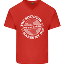 Earth Rotation Astronomy Planets Mens V-Neck Cotton T-Shirt Red