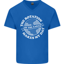 Earth Rotation Astronomy Planets Mens V-Neck Cotton T-Shirt Royal Blue