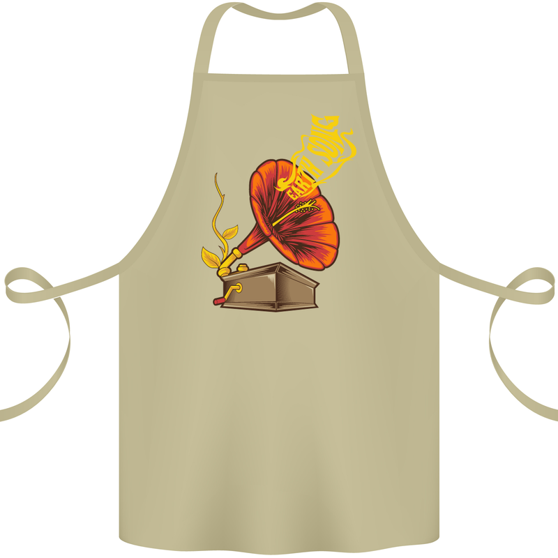 Earth Song Gramophone Music DJ DJing Cotton Apron 100% Organic Khaki