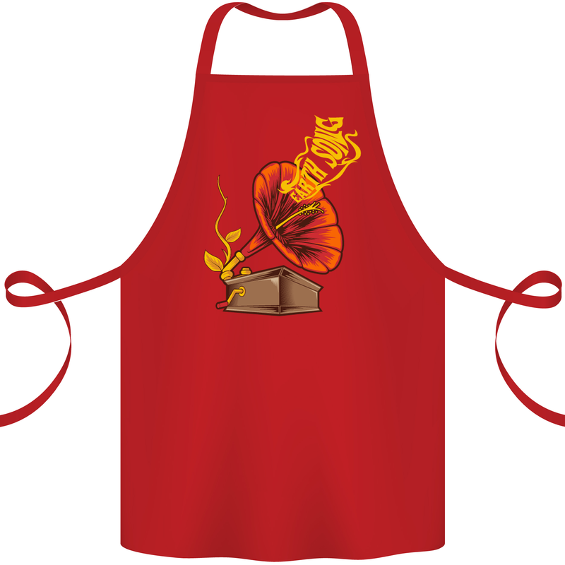 Earth Song Gramophone Music DJ DJing Cotton Apron 100% Organic Red