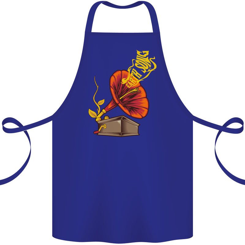 Earth Song Gramophone Music DJ DJing Cotton Apron 100% Organic Royal Blue