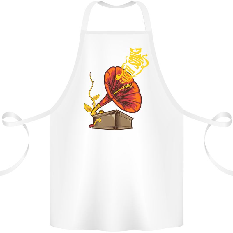 Earth Song Gramophone Music DJ DJing Cotton Apron 100% Organic White
