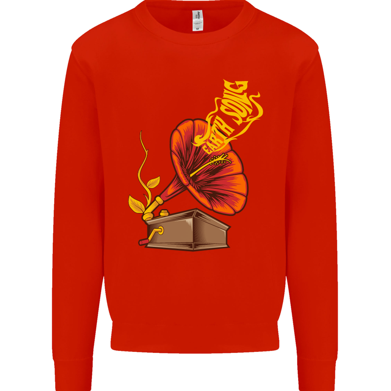 Earth Song Gramophone Music DJ DJing Kids Sweatshirt Jumper Bright Red