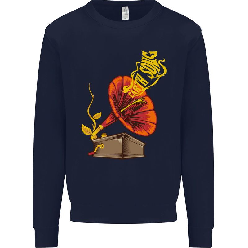 Earth Song Gramophone Music DJ DJing Kids Sweatshirt Jumper Navy Blue