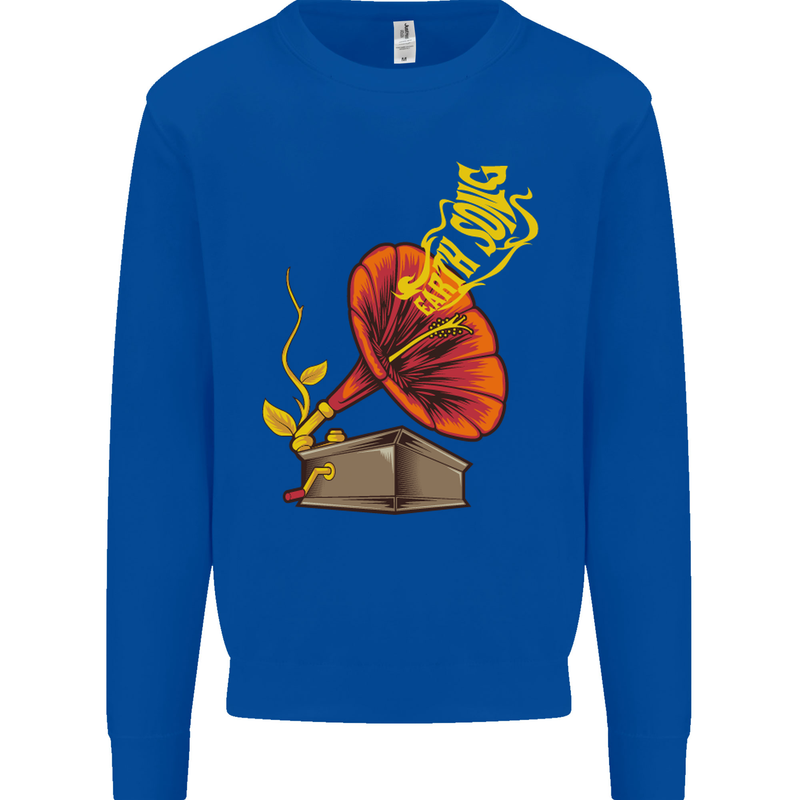 Earth Song Gramophone Music DJ DJing Kids Sweatshirt Jumper Royal Blue