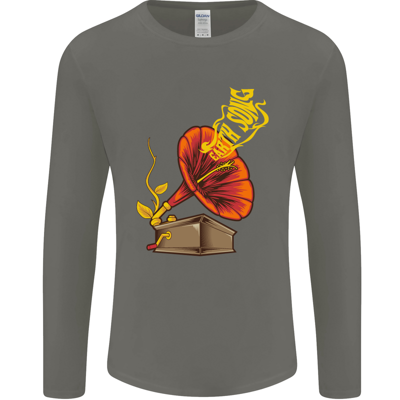 Earth Song Gramophone Music DJ DJing Mens Long Sleeve T-Shirt Charcoal
