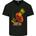 Earth Song Gramophone Music DJ DJing Mens V-Neck Cotton T-Shirt Black