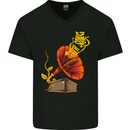 Earth Song Gramophone Music DJ DJing Mens V-Neck Cotton T-Shirt Black