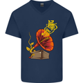 Earth Song Gramophone Music DJ DJing Mens V-Neck Cotton T-Shirt Navy Blue