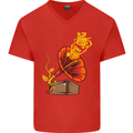 Earth Song Gramophone Music DJ DJing Mens V-Neck Cotton T-Shirt Red