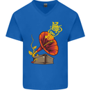 Earth Song Gramophone Music DJ DJing Mens V-Neck Cotton T-Shirt Royal Blue